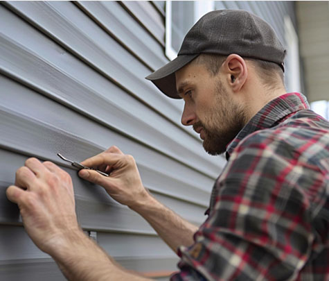 Man on working installing siding
